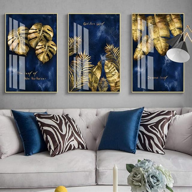 Modern Nordic Luxury Navy Blue Gold Abstract Texture Canvas Print Wall Art Poster Decorative Painting for Living Room Home Decor/50x70cmx3Pcs-No Frame