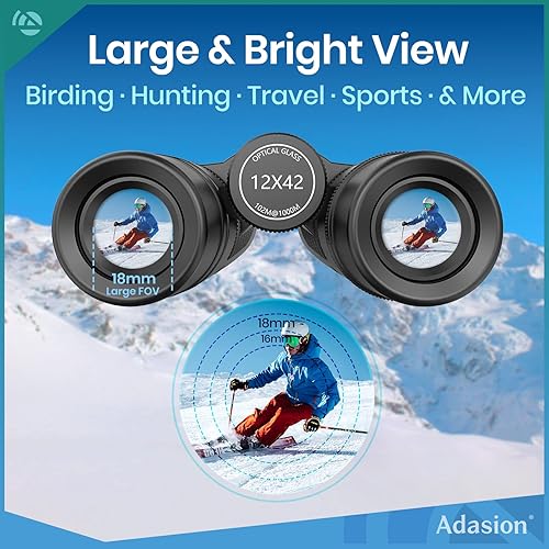 Miniatura 5 de Adasion Binoculares de alta definición de 12 x 42 pulgadas para adultos con adaptador de teléfono y trípode plegable prismáticos súper brillantes de