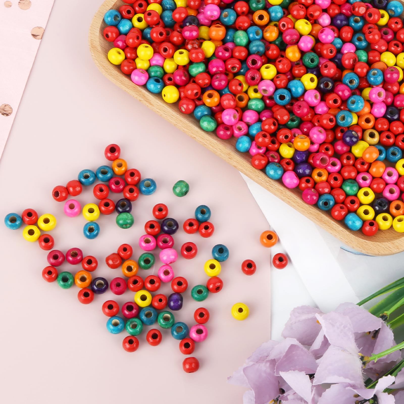 Lahnao 1000pcs Coloured Wooden Beads - 8mm Round Natural Threading Beads for Crafting Macrame, DIY Bracelet, Necklaces, Arts and Crafts - Image 2