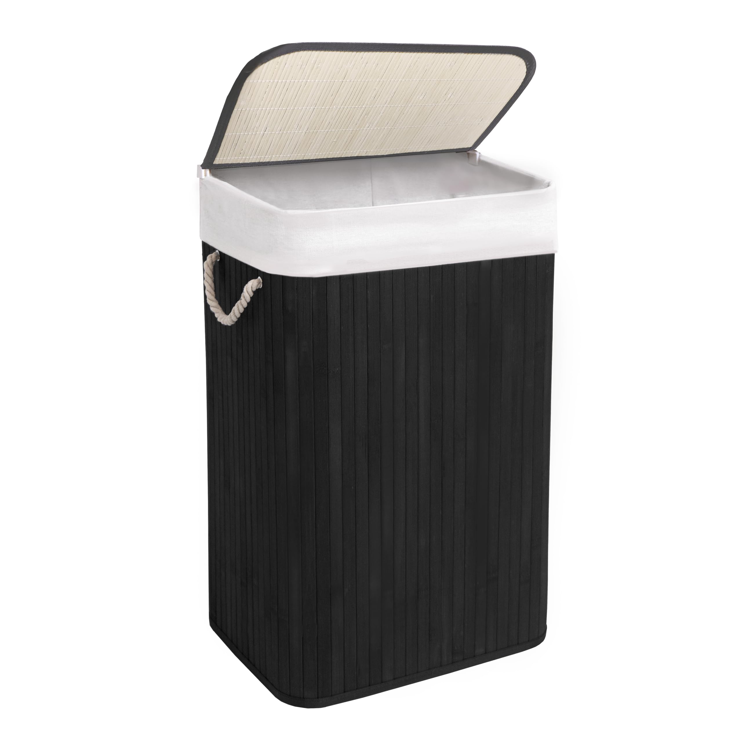 Knight Black Bamboo Laundry Basket, 72L Laundry Hamper With Removeable Washable Lining, Easy Assemble Easy Folding Storage Bin 40X30x60 Cm (Black)
