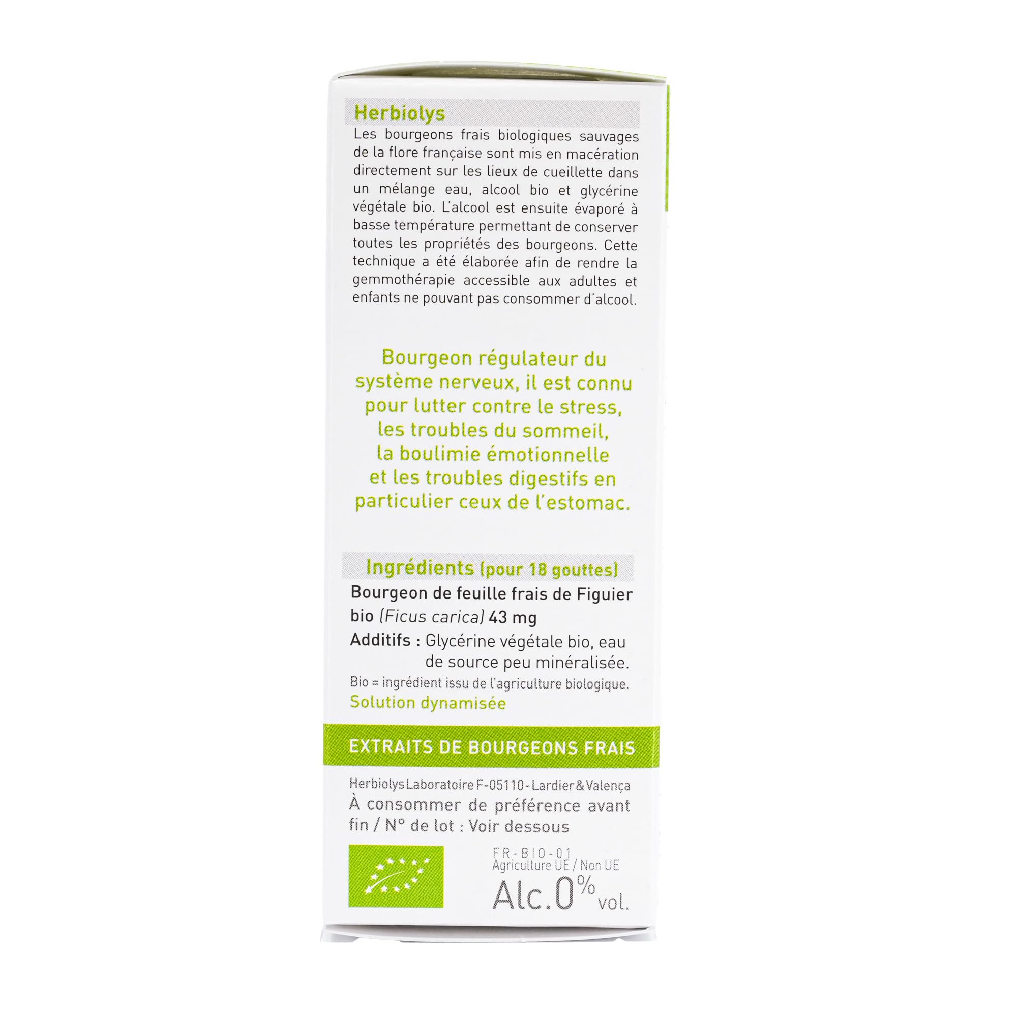 Herbiolys | Macérat de bourgeons sans alcool | Figuier (Ficus carica) | Stress & Digestion | Gemmothérapie Bio | 30 ml