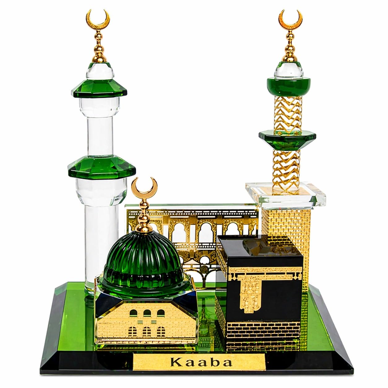 SEGOY Islamic Crystal Kaaba & Madina Mosque Showpiece with Minarets | Premium Glass Decorative Set | Muslim Gift for Home Office | Ramadan Eid Decoration