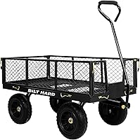 BILT HARD Heavy Duty Steel Garden Cart: 880 lbs Capacity, 10" Flat Free Tires, 180° Rotating Handle, Removable Sides, 4 Cu Ft Yard Wagon