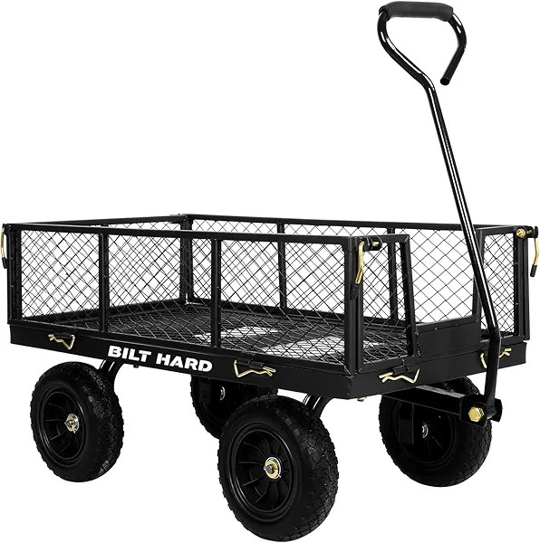 BILT HARD 10" Flat Free Tires Heavy Duty Garden Cart with 180° Rotating Handle and Removable Sides, 4 Cu.Ft 880 lbs Capacity Utility Steel Wagons for Outdoor, Yard