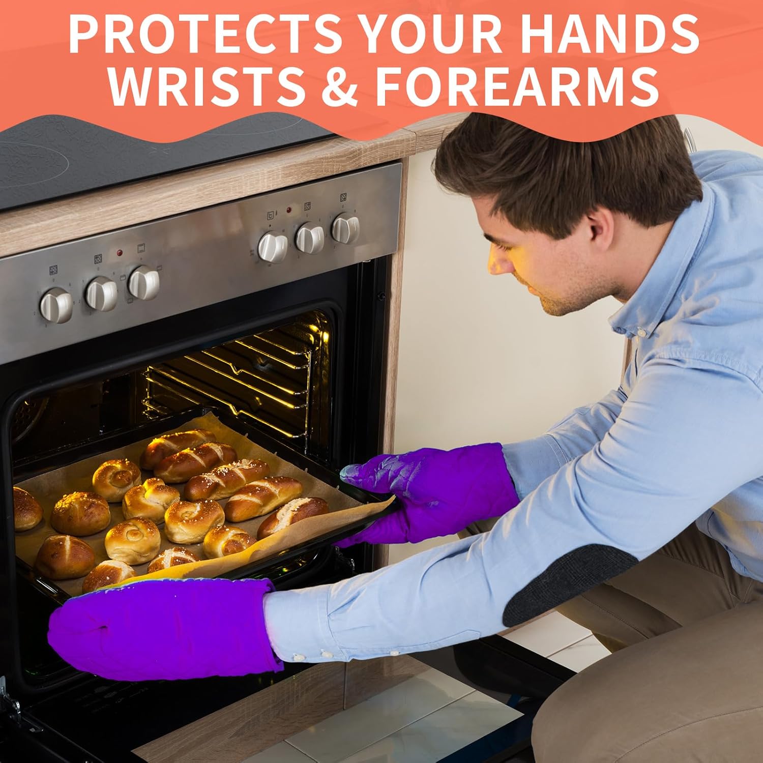 Tanlade 12 Pairs Oven Mitts, Heat Resistant Kitchen Gloves Thick Cotton Soft Quilted Lining Mittens Reliable Flexible Strong Grip Potholders Cooking Baking Glove for Kitchen Oven, 10.63 Inches