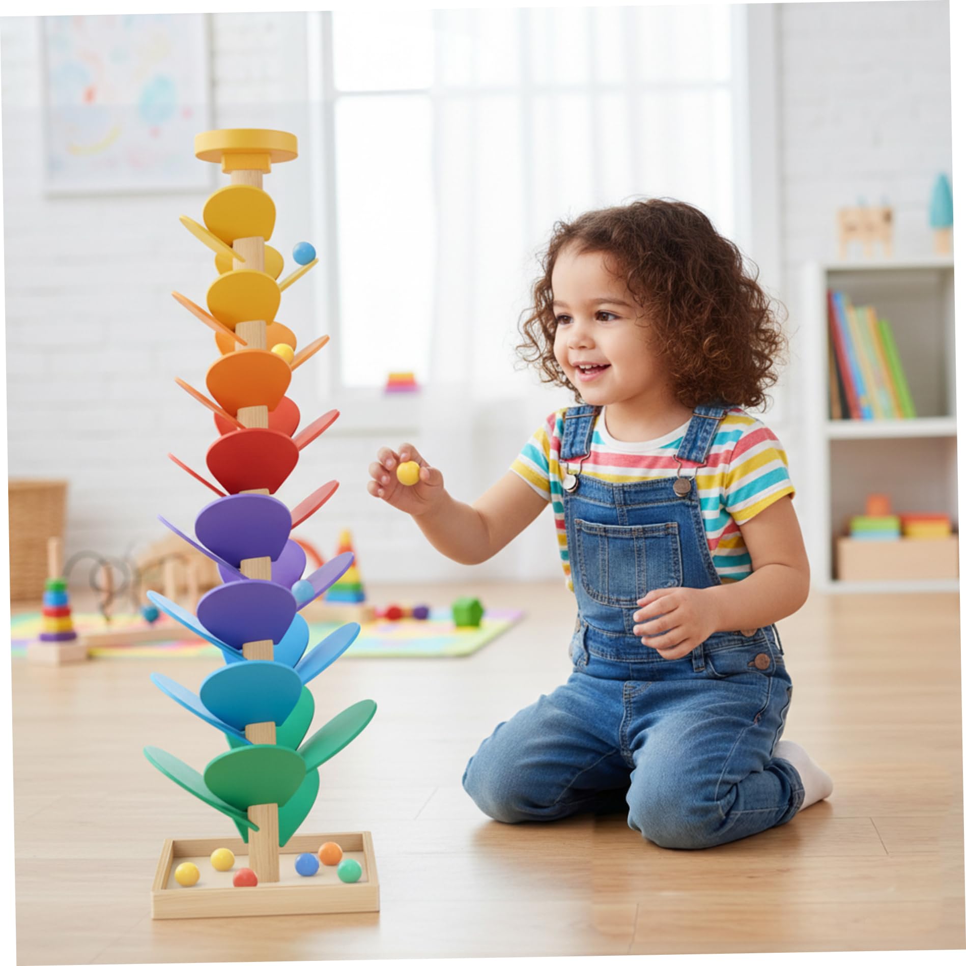 Murmelbahn-Musikbaum aus Holz – Montessori-Spielzeug für Kleinkinder, mit 12 bunten Bällen und beruhigenden Melodien, sensorischer Kugellauf für Kinder von 3–5 Jahren