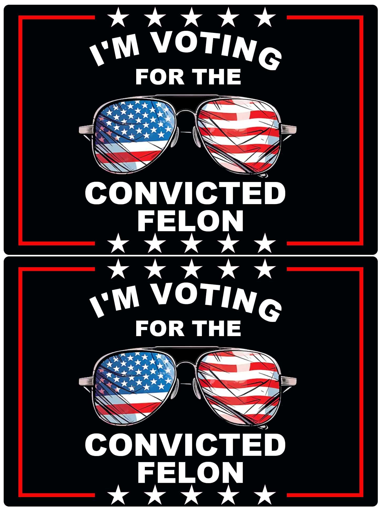 FEUENS 2 Pack I'm Voting for The Convicted Felon Funny Pro Trump 2024 Magnet Decal Car Bumper Window Waterproof Magnets Decoration, Black, SLL-10231