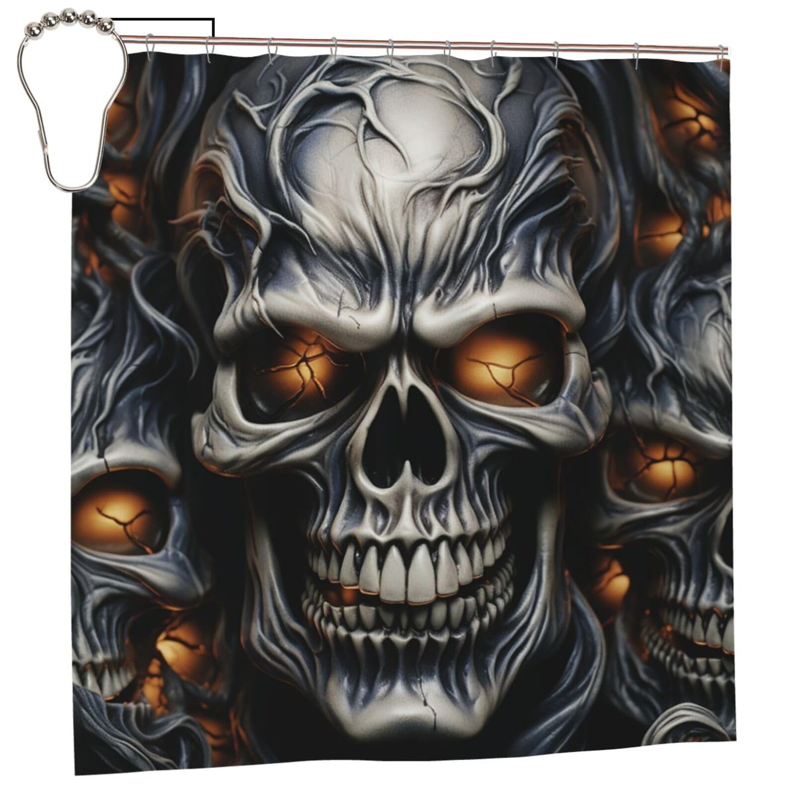 FodPand Cool Evil Skull Shower Curtain 70"x70" Waterproof Long Bathroom Curtain Heavy Duty Thick Cloth Bath Curtain Set with Hooks, Modern Abstract Art Pattern Bathroom Shower Curtains