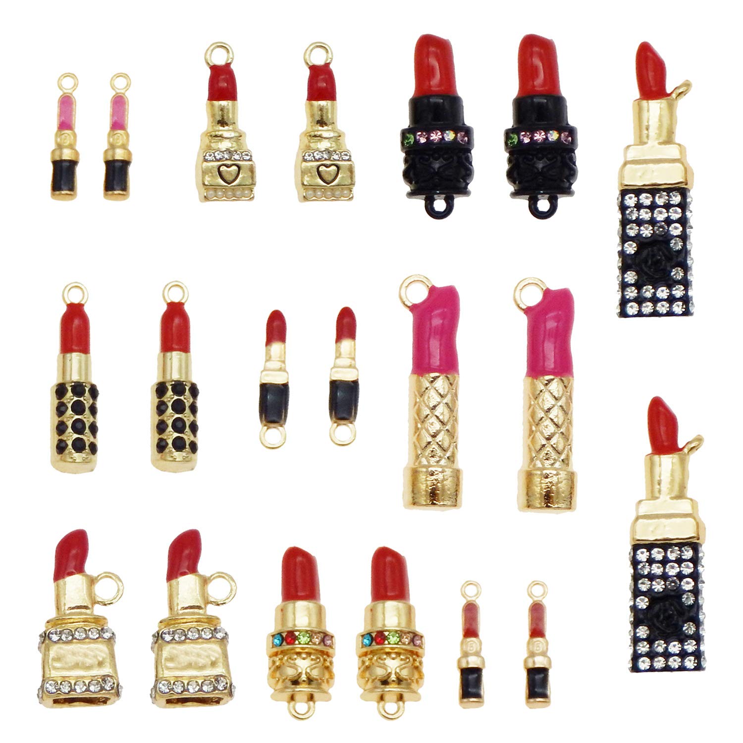 20pcs(10PAIRS) Assorted Gold Plated Enamel Sexy Lipstick Dainty Dangle Fashion Women Charms for Jewelry Making Necklace Bracelet