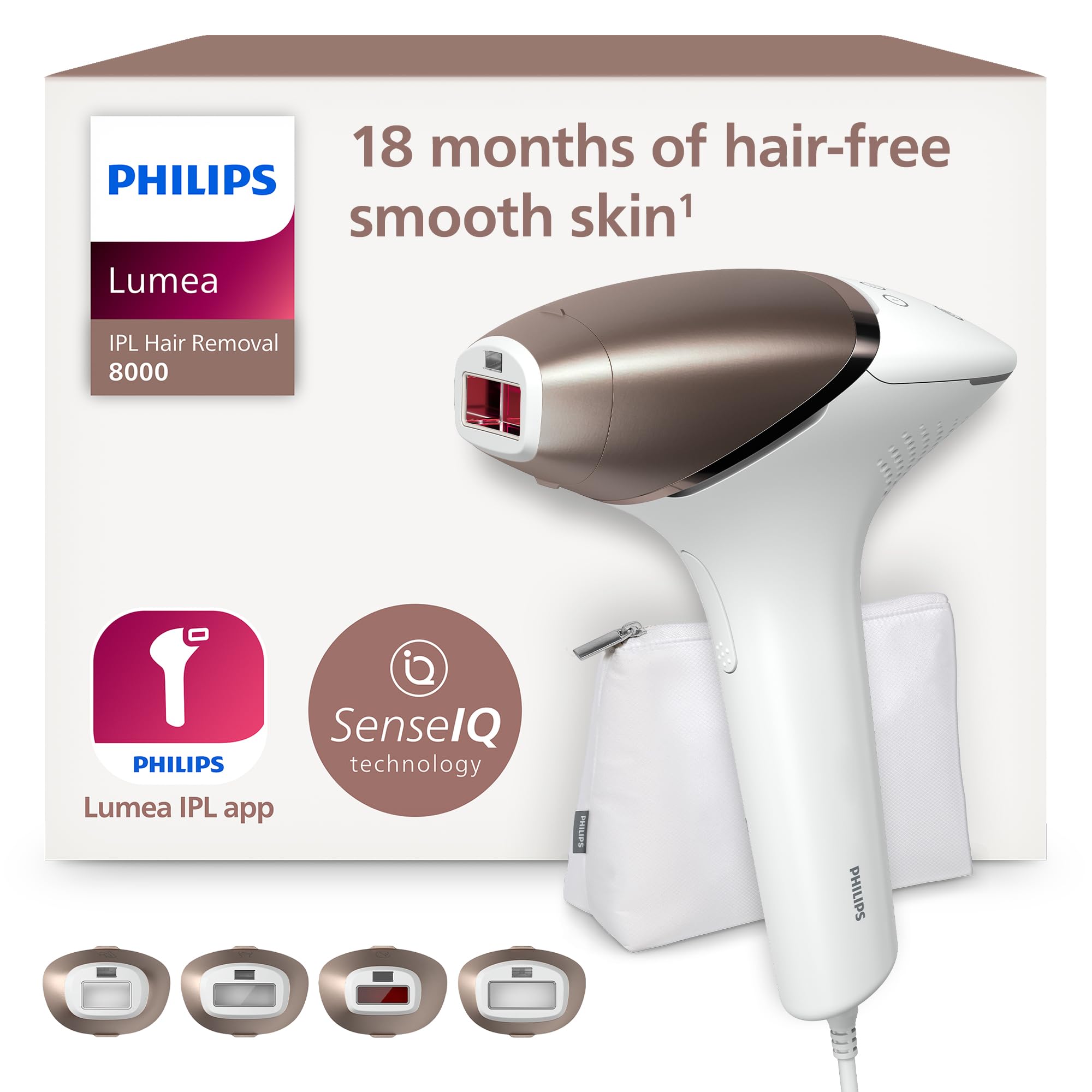 Philips Serie 8000, Depiladora Luz Pulsada Lumea, IPL, Piel Suave Desde Casa, Con Funda, Accesorios para el Cuerpo, Cara, Bikini y Axilas, Alternativa a Depilación Láser. BRI948/00