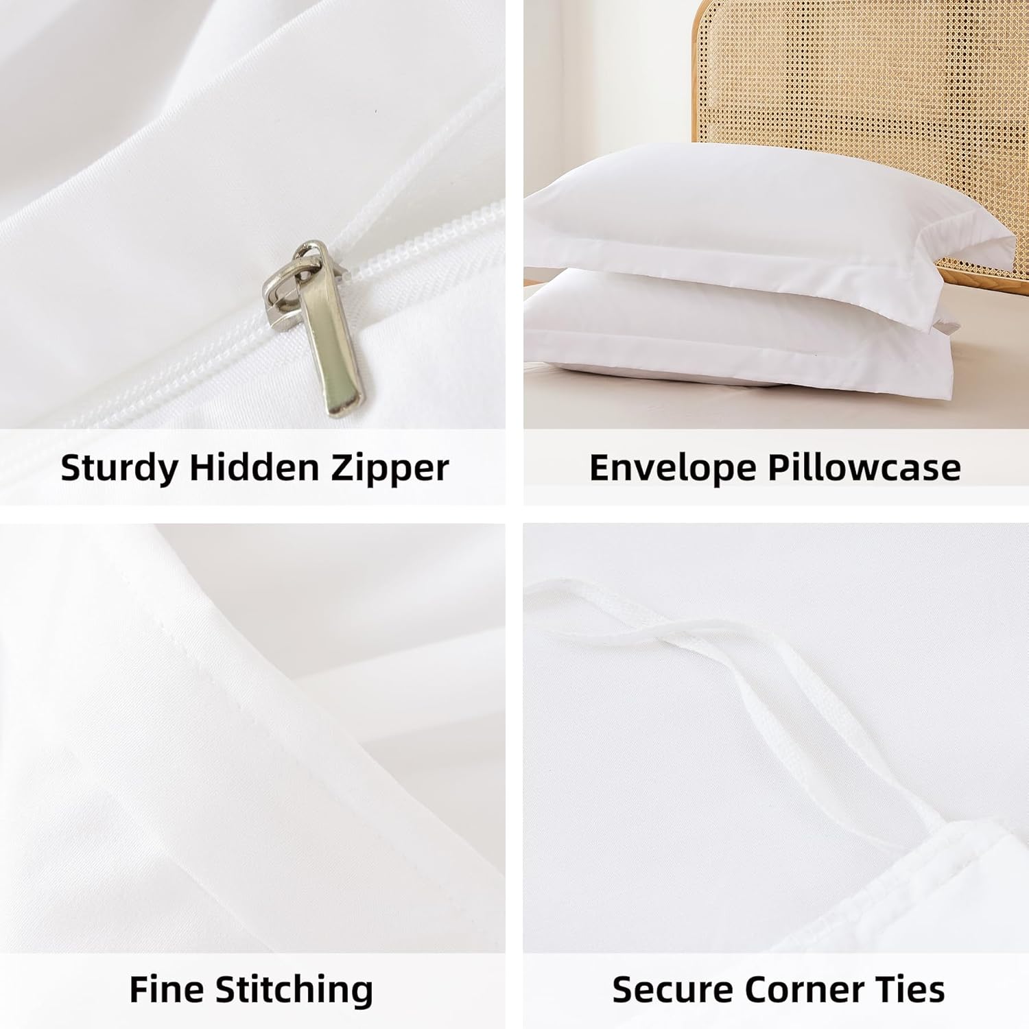 Whitney Home Textile White Duvet Cover Set King Size - 3 Piece Luxury Soft Cooling Duvet Cover with Zipper Closure and Pillow Sham, Breathable Washed Brushed Microfiber, Comforter Not Included