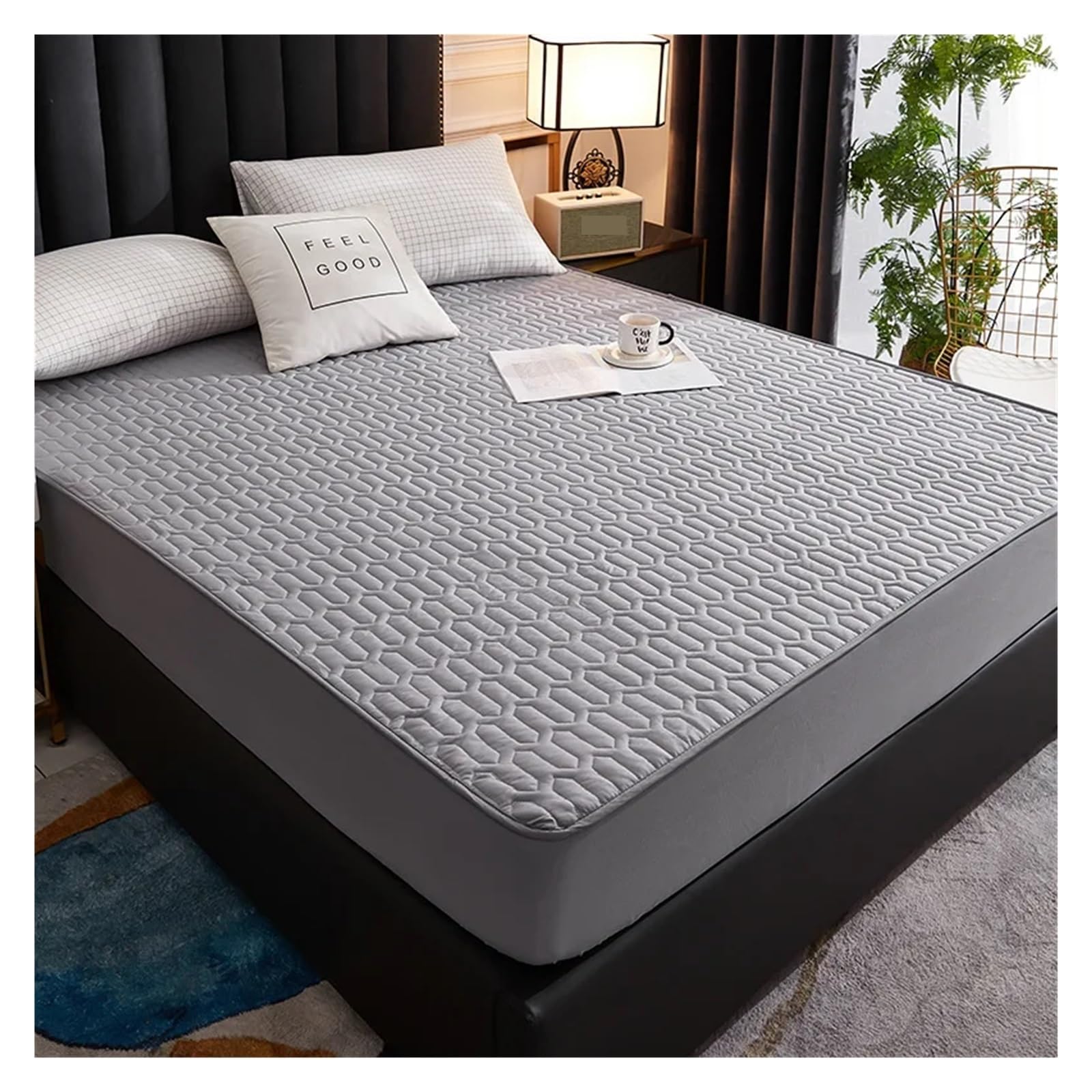 Sobrecolchón Acolchado de Microfibra Funda de colchón gruesa impermeable, colchoneta acolchada de látex, fundas de cama, almohadilla protectora de sábana ajustada respetuosa con la piel(Grey,160x200x3