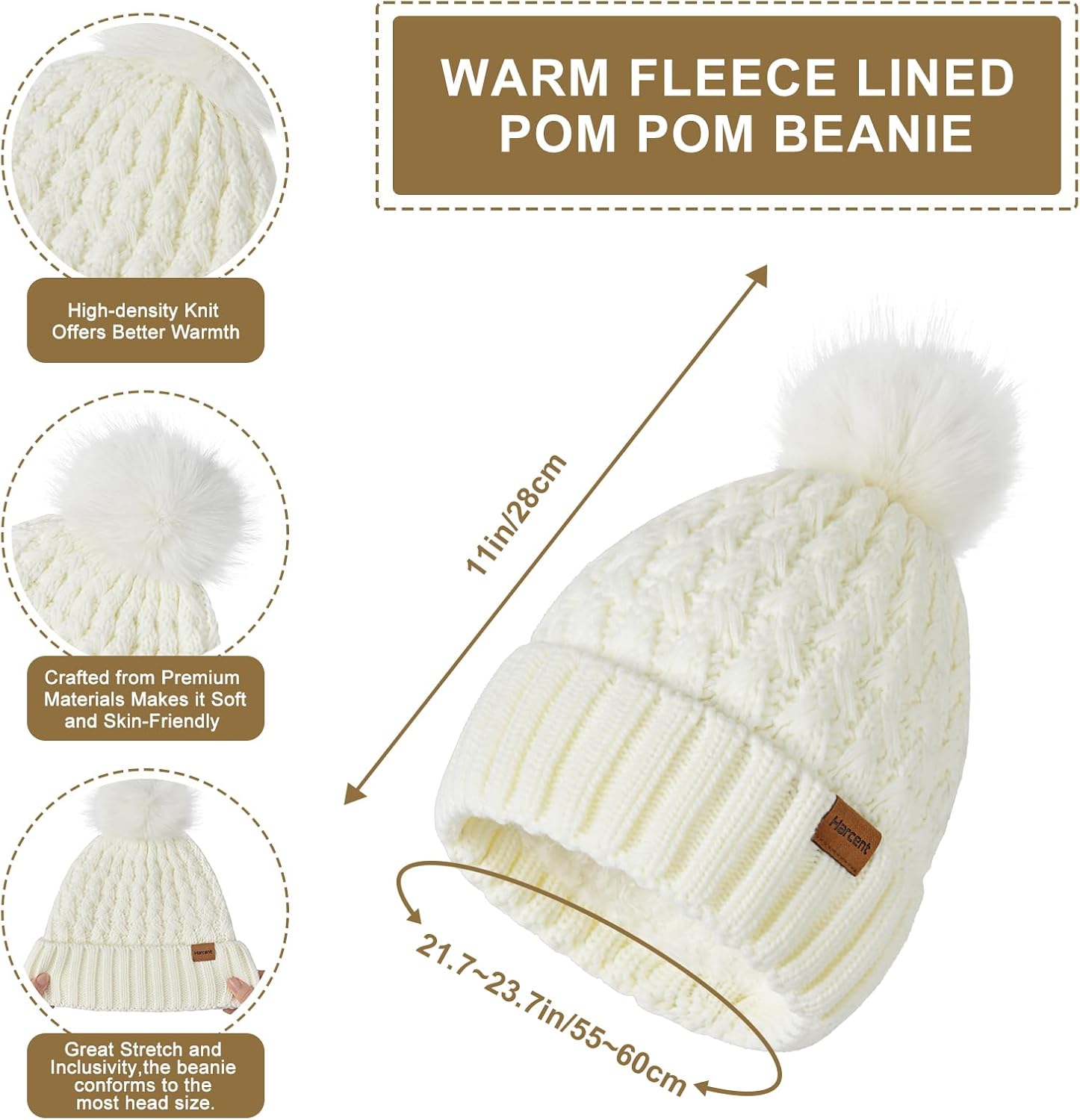 Womens Winter Warm Beanie Hat Long Neck Scarf and Touchscreen Gloves Set with Fleece Lined Pom Skull Caps for Women - Image 2