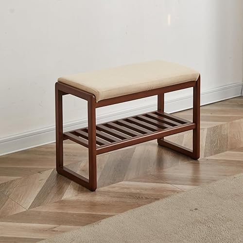 Miniatura 8 de Banco pequeño de almacenamiento de zapatos de madera maciza, banco moderno para zapatos con cojín suave, organizador de entrada y espacios pequeños