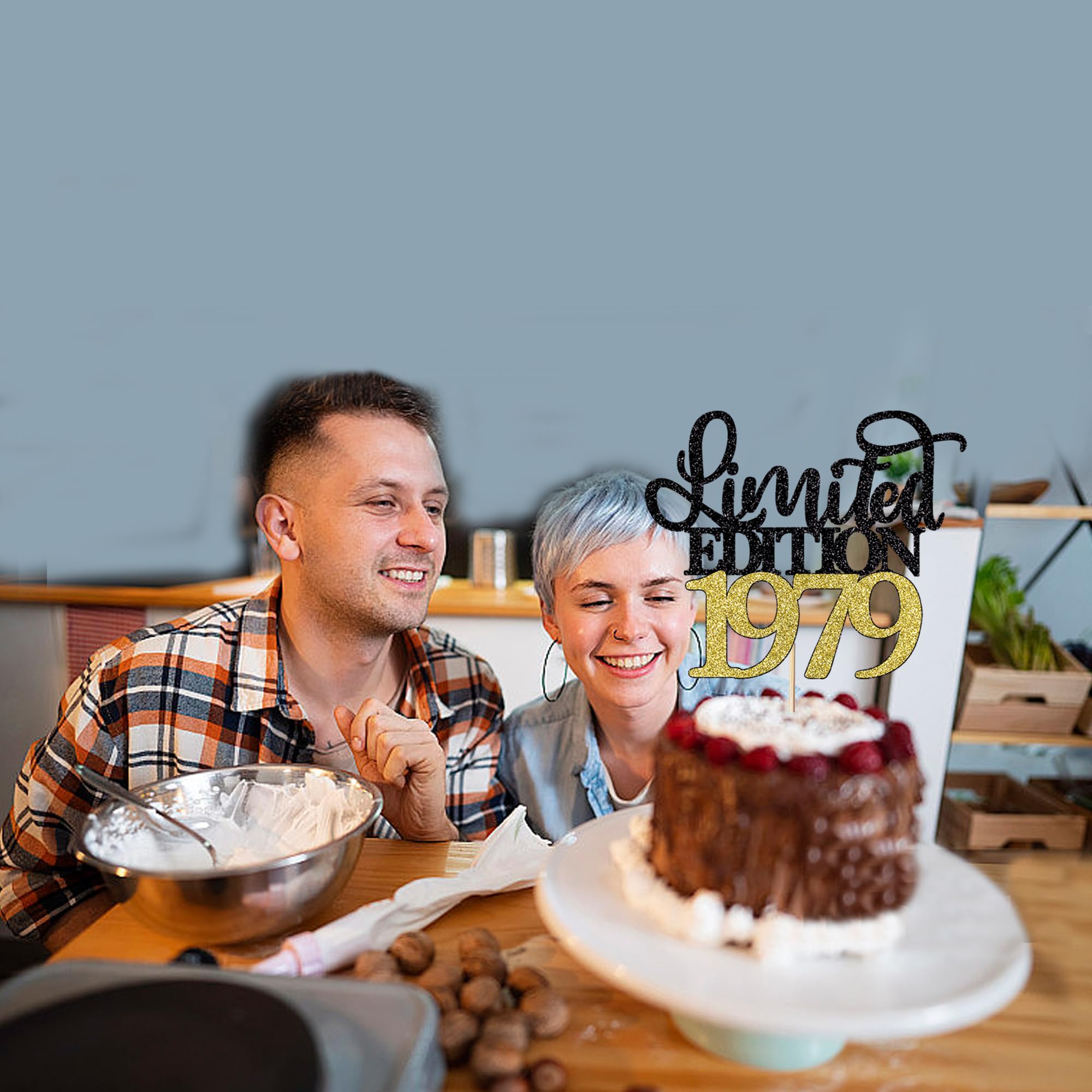 Limitierter 1975 Tortenaufsatz Zum 49. Geburtstag – Happy Birthday Schwarz Glitzernd, Handgefertigte Kuchendeko