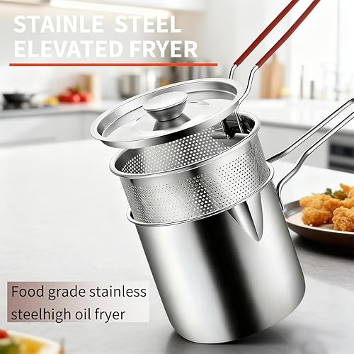 Miniatura 5 de Mini olla de acero inoxidable con asa y cesta coladora, mini freidoras de aceite para freidora, freidoras de grado alimenticio con tapa, olla