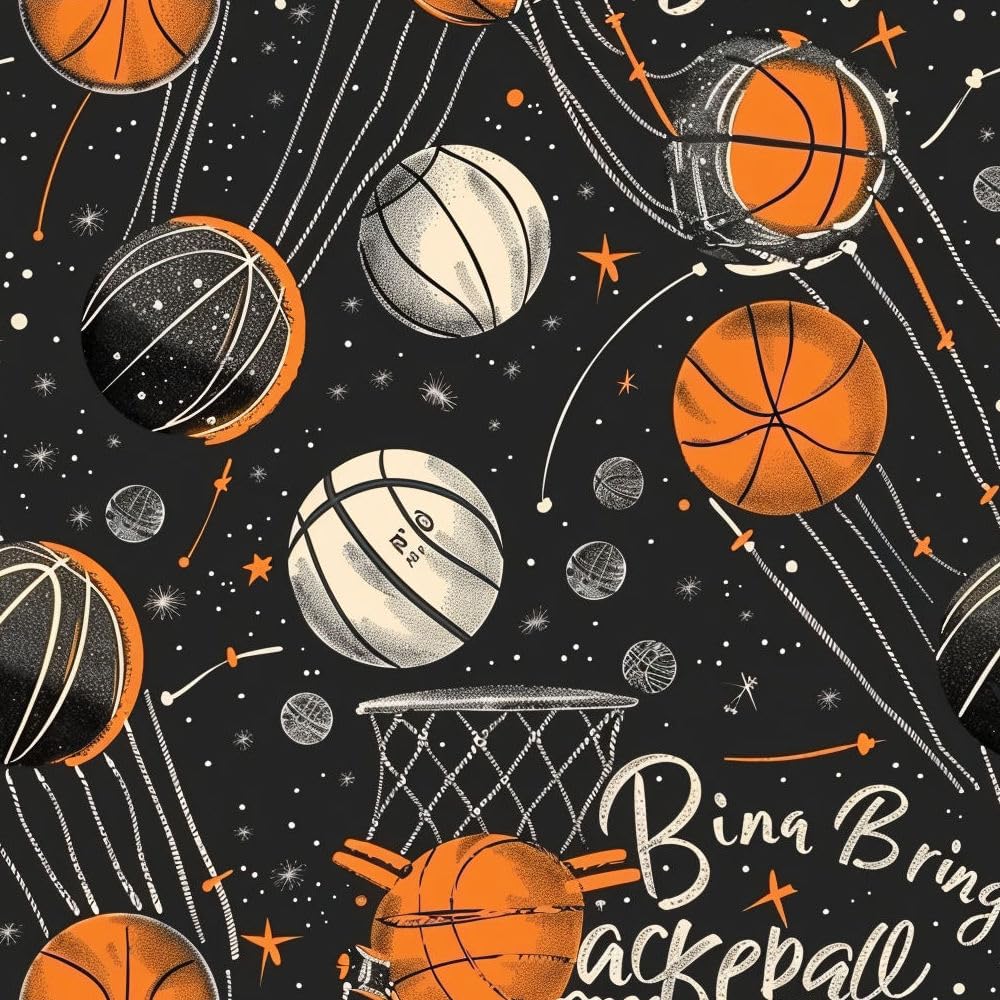JIAOQSS Peel and Stick Wallpaper Dark Orange Basketball Sport Self Adhesive Wallpaper Thick Vinyl Wrap Waterproof Retro Removable Living Room Bedroom