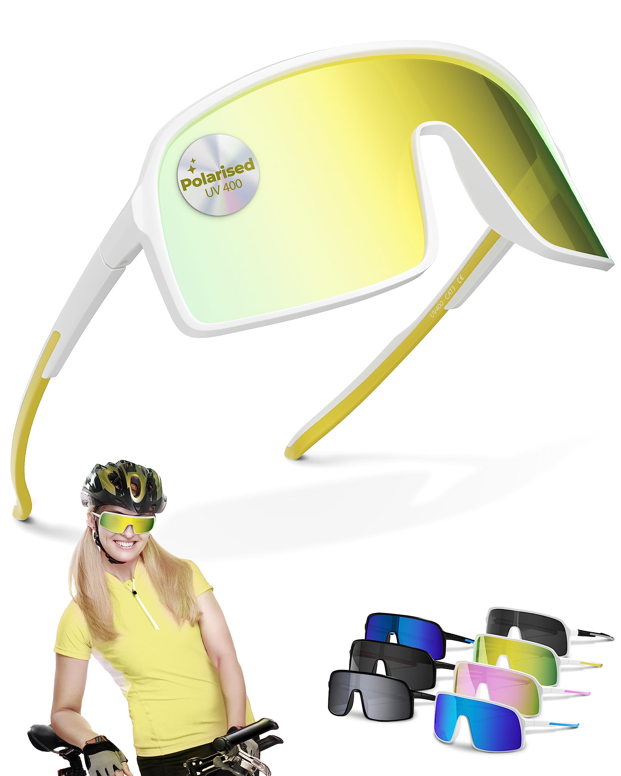 Two Horizons Occhiali sportivi di design, occhiali da bicicletta, occhiali da mountain bike, polarizzati, protezione UV400, leggeri, 20 grammi, approvati CE, per corsa, golf, sport da uomo e da donna