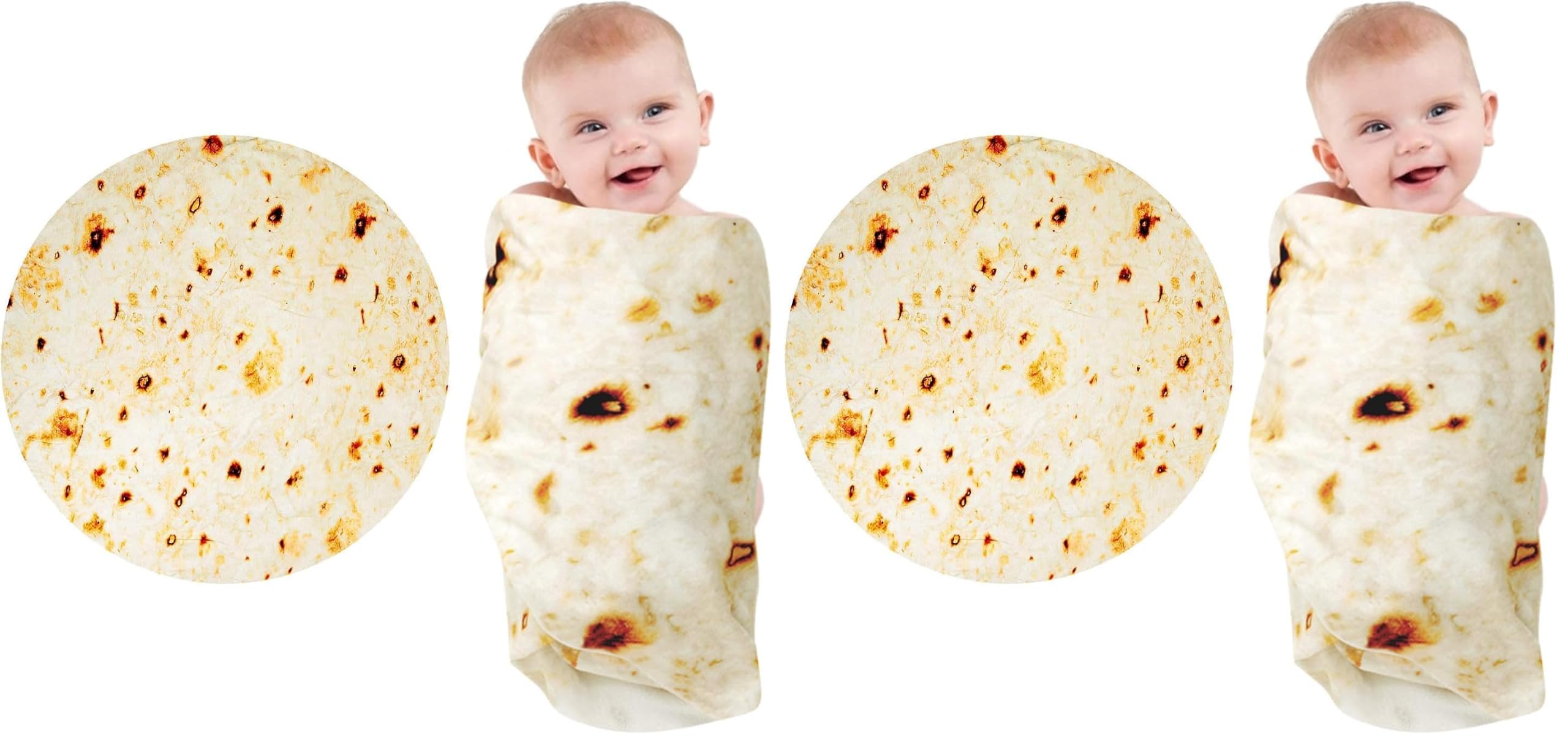 Burrito Baby Blanket, Tortilla Swaddle Blanket, Taco Blanket for Newborn Toddler, 285 GSM Soft Flannel Wearable Wrap Funny Gifts for Baby Shower &amp; First Christmas Boy Girl 0-3 6 9 Months (Pack of 2)