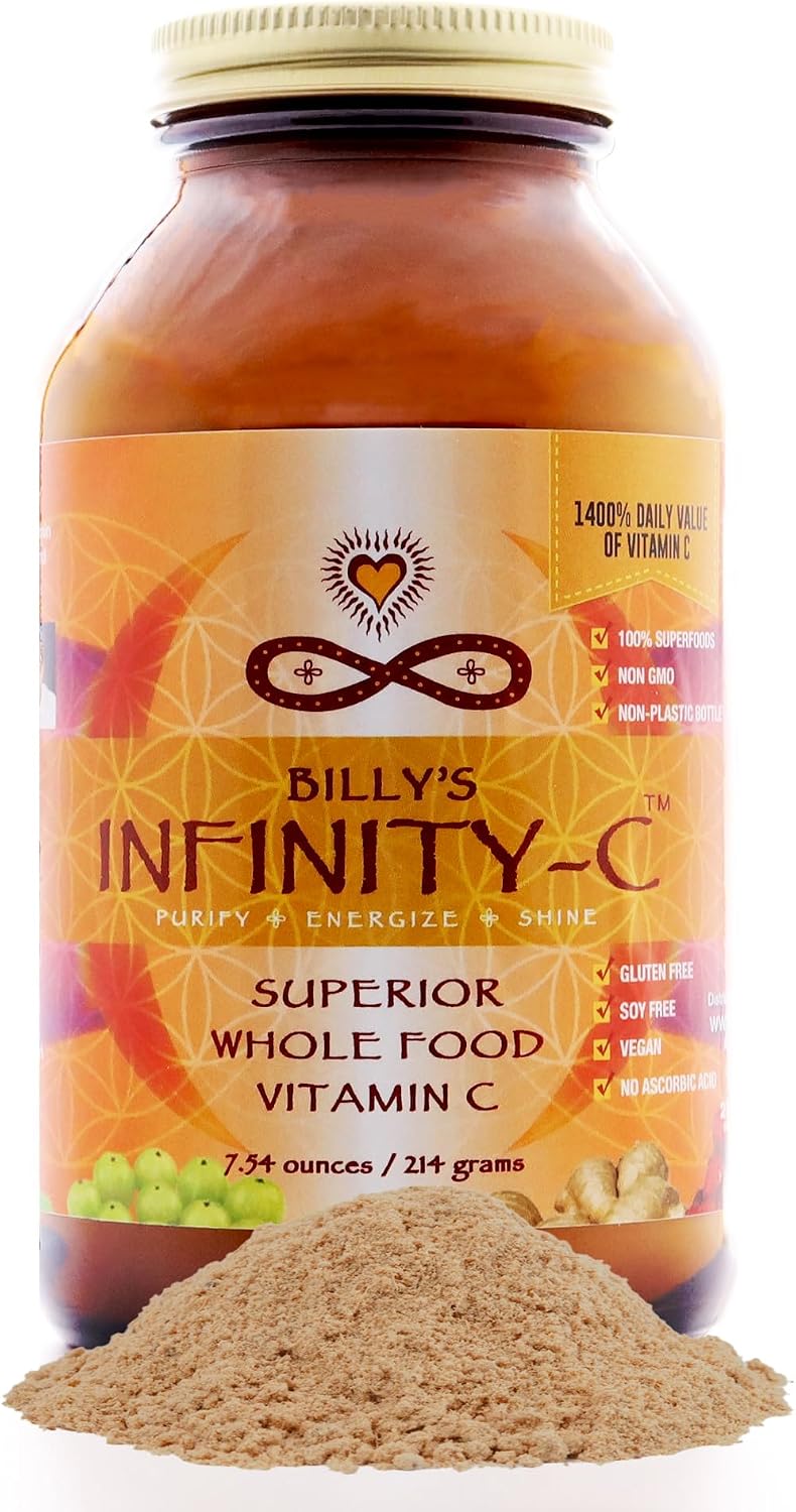Infinity-C Organic Vitamin C Powder | Bioavailable VIT C from Acerola, Camu Camu & Amla | Whole Food Vitamin C 1000mg | + Immune Support Superfoods - Shilajit, Astragalus Root & Ginger (30 Servings)