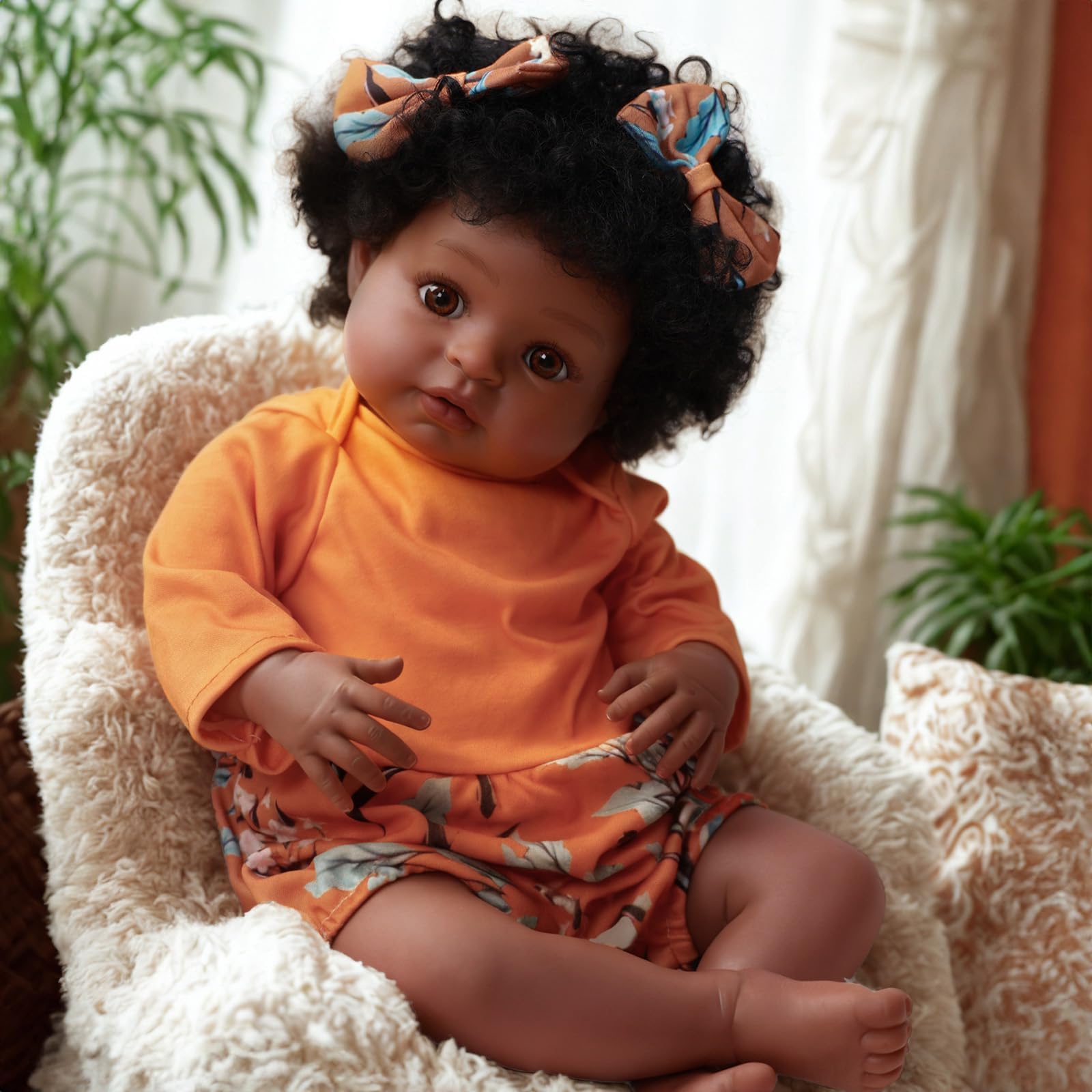 BABESIDE Reborn Baby Dolls Black - 20 Inch 50cm Lifelike Baby Doll Girl with Soft Cloth Body, Open-Eyes Realistic-Newborn Baby Girl with Clothes and Accessories for Kids Aged 3+