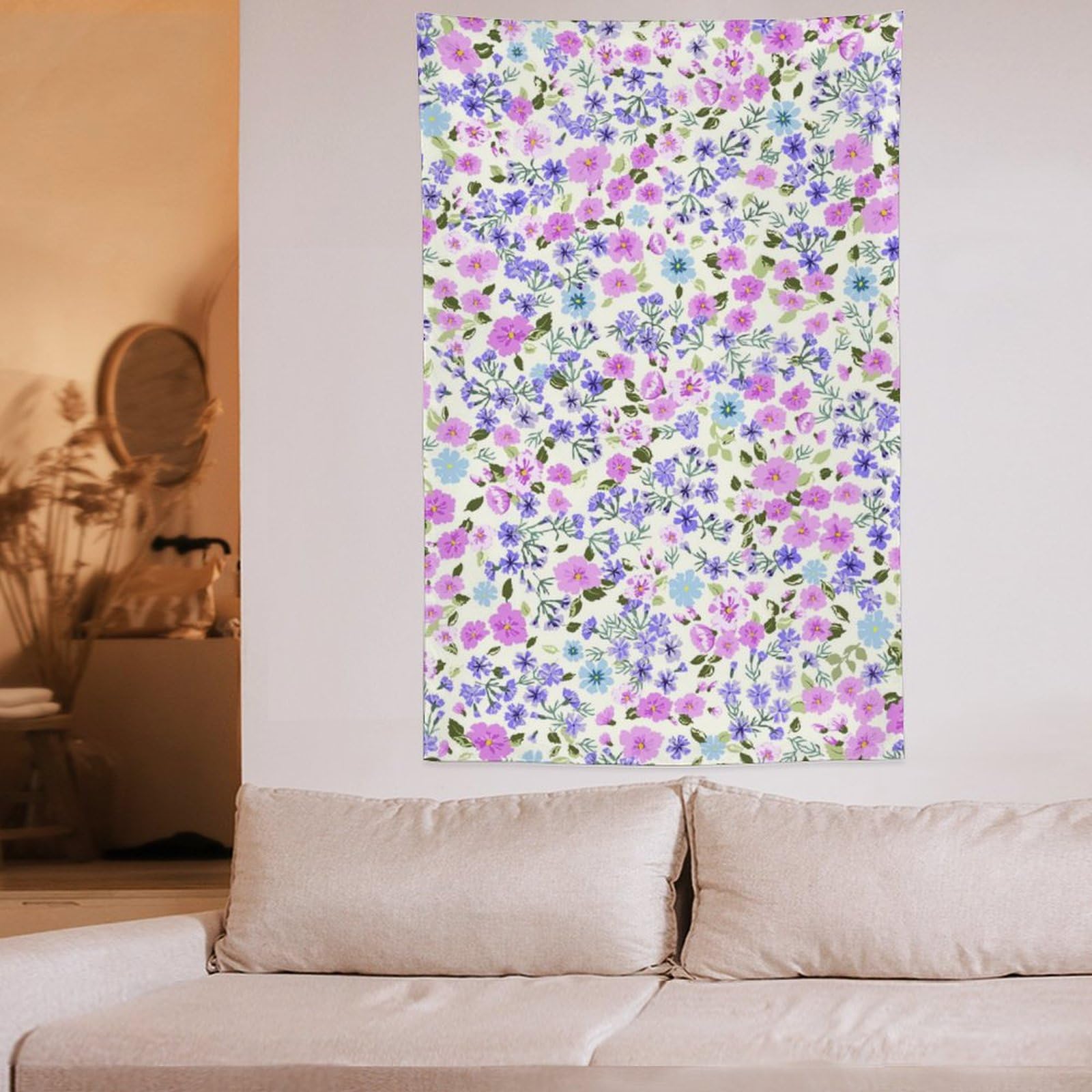 Arazzo Da Parete Boho Con Farfalle, Luna E Fiori - Design Botanico Vintage, 160x100 Cm, Per Camera Da Letto O Soggiorno
