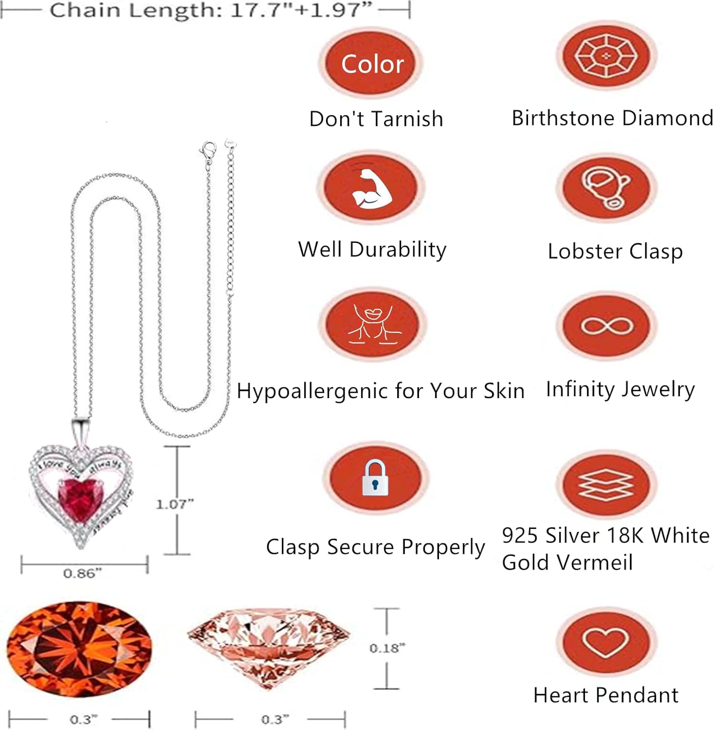 Infinity Heart Birthstone I Love You Necklace S925 Anniversary Women Necklaces for Her Wife Birthday Gift Ideas, Birthday Present for Girlfriend Mom Daughter Sterling Silver - Image 4