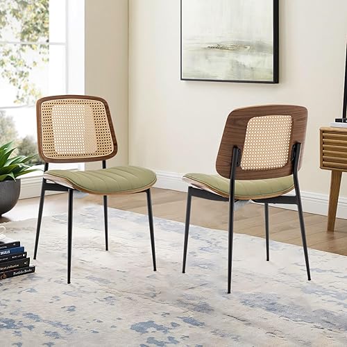 Miniatura 27 de LUNLING Juego de 2 sillas de comedor modernas de mediados de siglo, sillas retro de piel sintética con asiento tapizado de madera curvada de nogal,