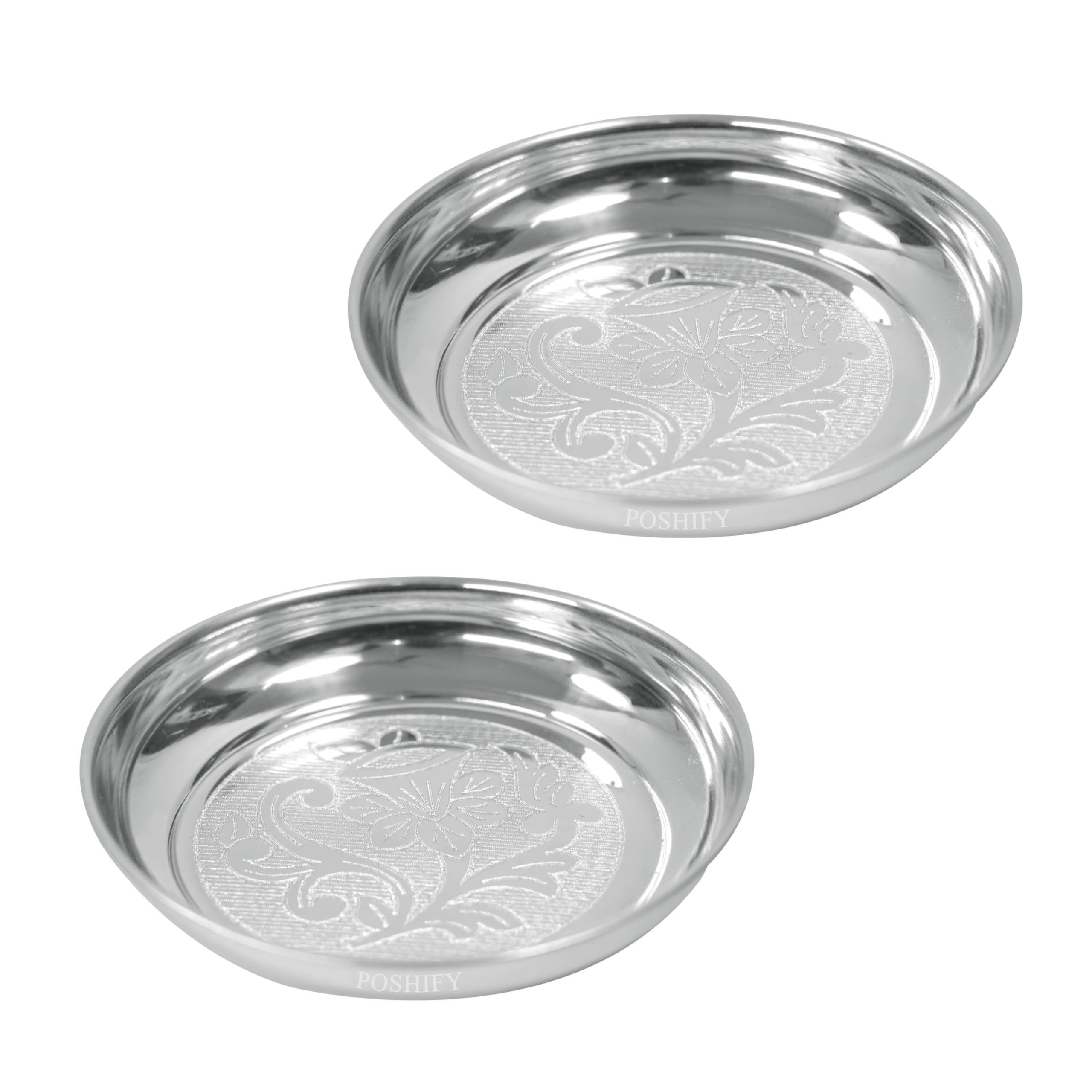 Poshify German Silver Pooja Thali Pack of 2, Pooja Plates, Home Decor, Meditation, Yoga, Silverware, Diwali Decorations, Diwali Gift, Wedding Gift, Puja Samagri, Pooja Set, Thali-image-44