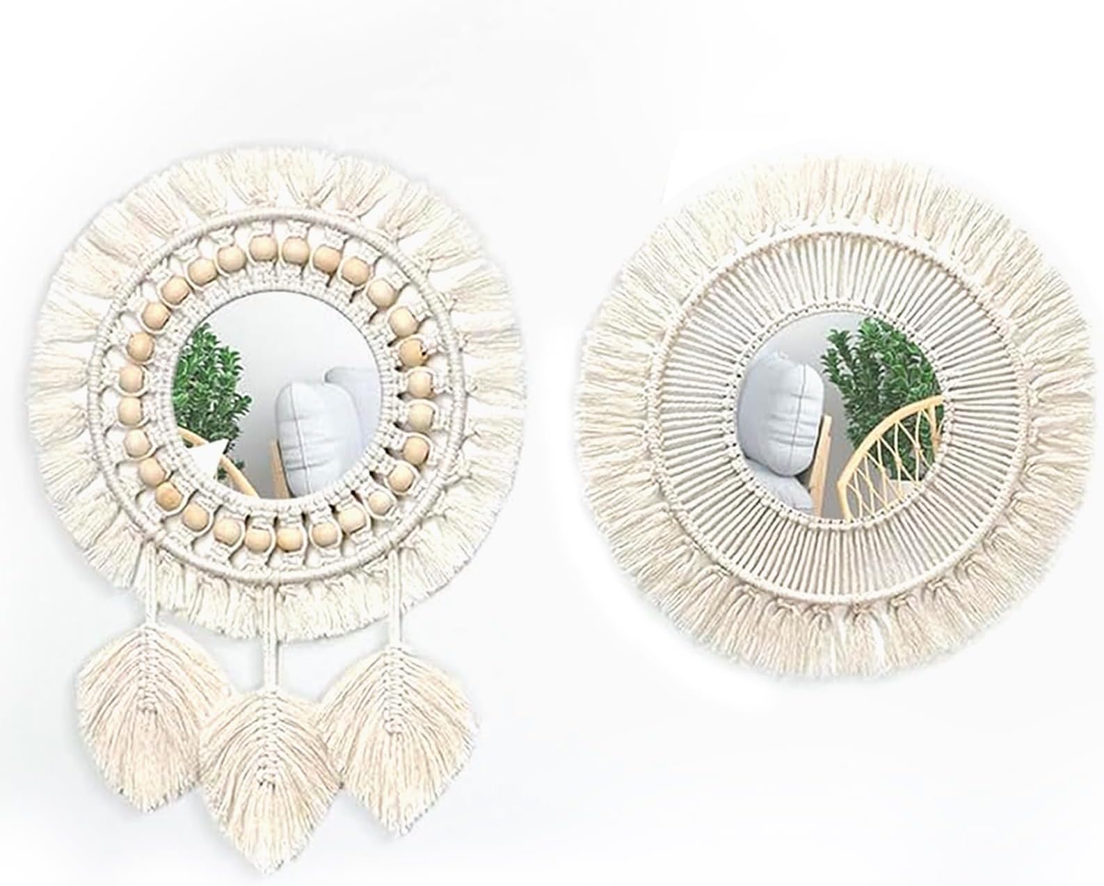 Dokeno Makramee Wandspiegel Set - 2 Stück Boho Deko Mit Fransen