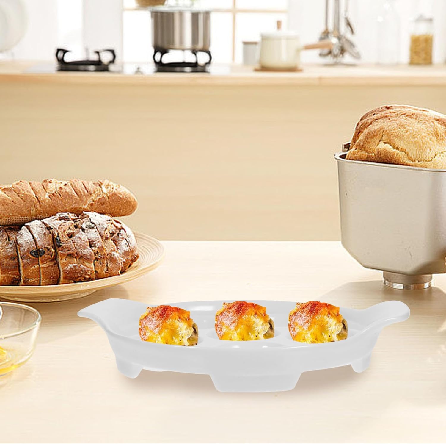 Garneck 4pcs Ceramic Snail Dishes High-temperature Resistant Porcelain Escargot Plates with Handles Versatile Baking Dish for Snails Seafood and More