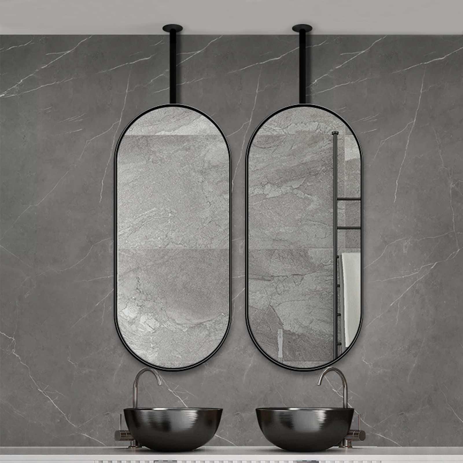 Espejo electrónico de techo ovalado y negro, ideal para proyectos de baño y dormitorio