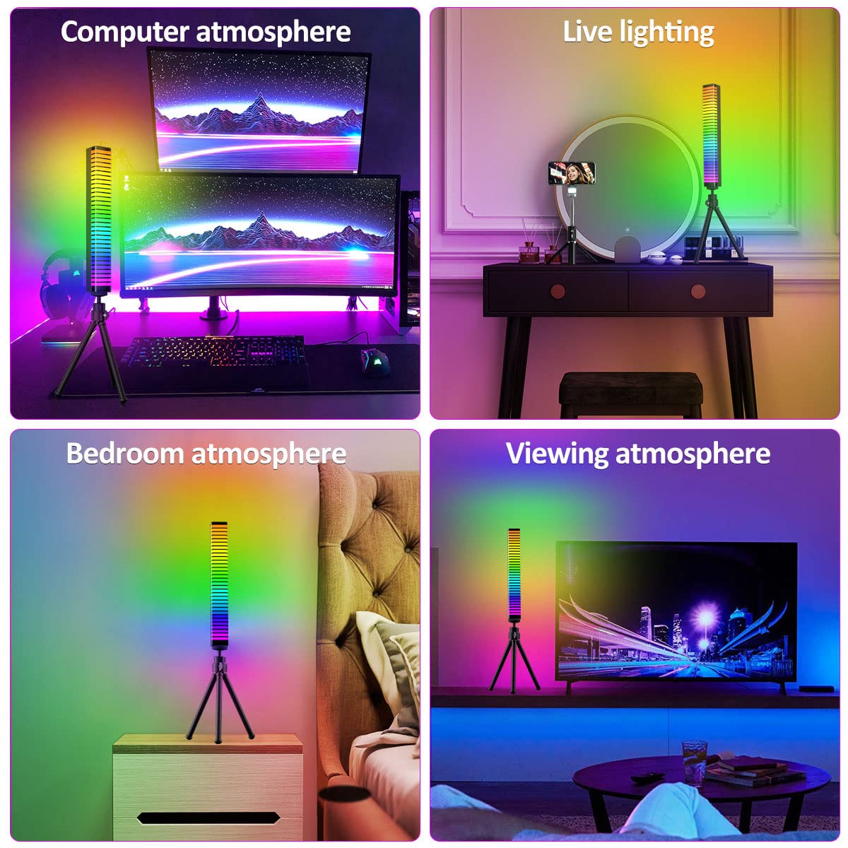 LED Musik-Lichtleiste, RGB Voice Activated Rhythm Light, Schwarz, Mehrfarbig, Acrylnitril-Butadien-Styrol (ABS) Material, App Control