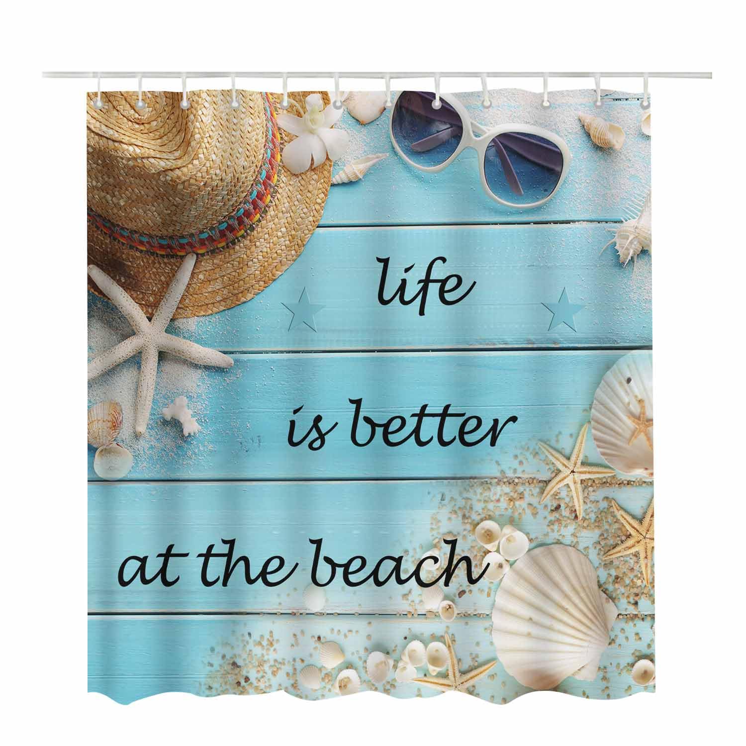 Woutay Shower Curtain Mould Proof Resistant Better Life at The Beach,Water Repellant Fabric,Polyester,Size 180x180CM - Image 2