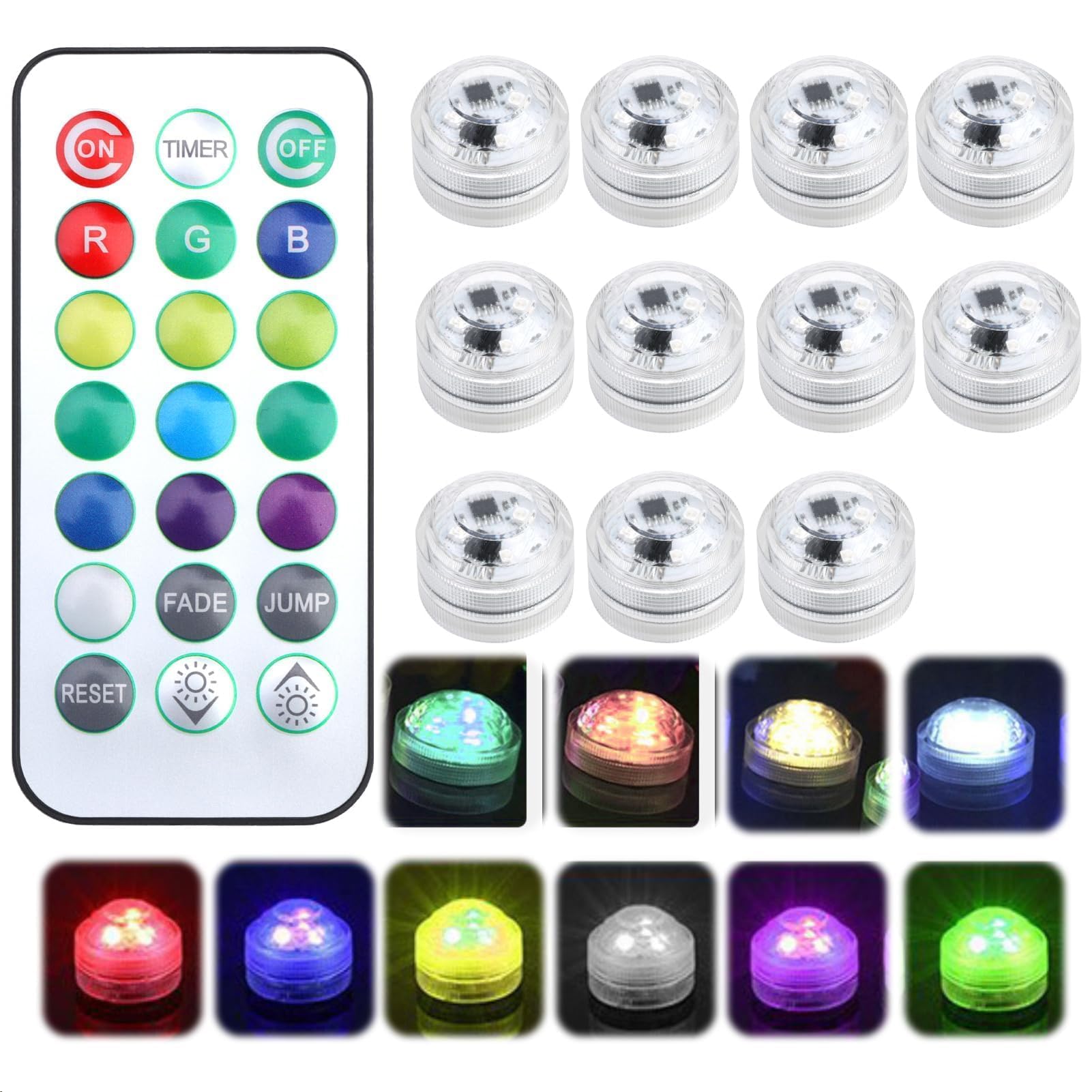 10 Pack Mini Submersible LED Light with Remote, Colourful Battery Tea Lights ABS Material Shell Waterproof Pool Lights for Pool Party Decorations Christmas Valentine's Day Wedding Party
