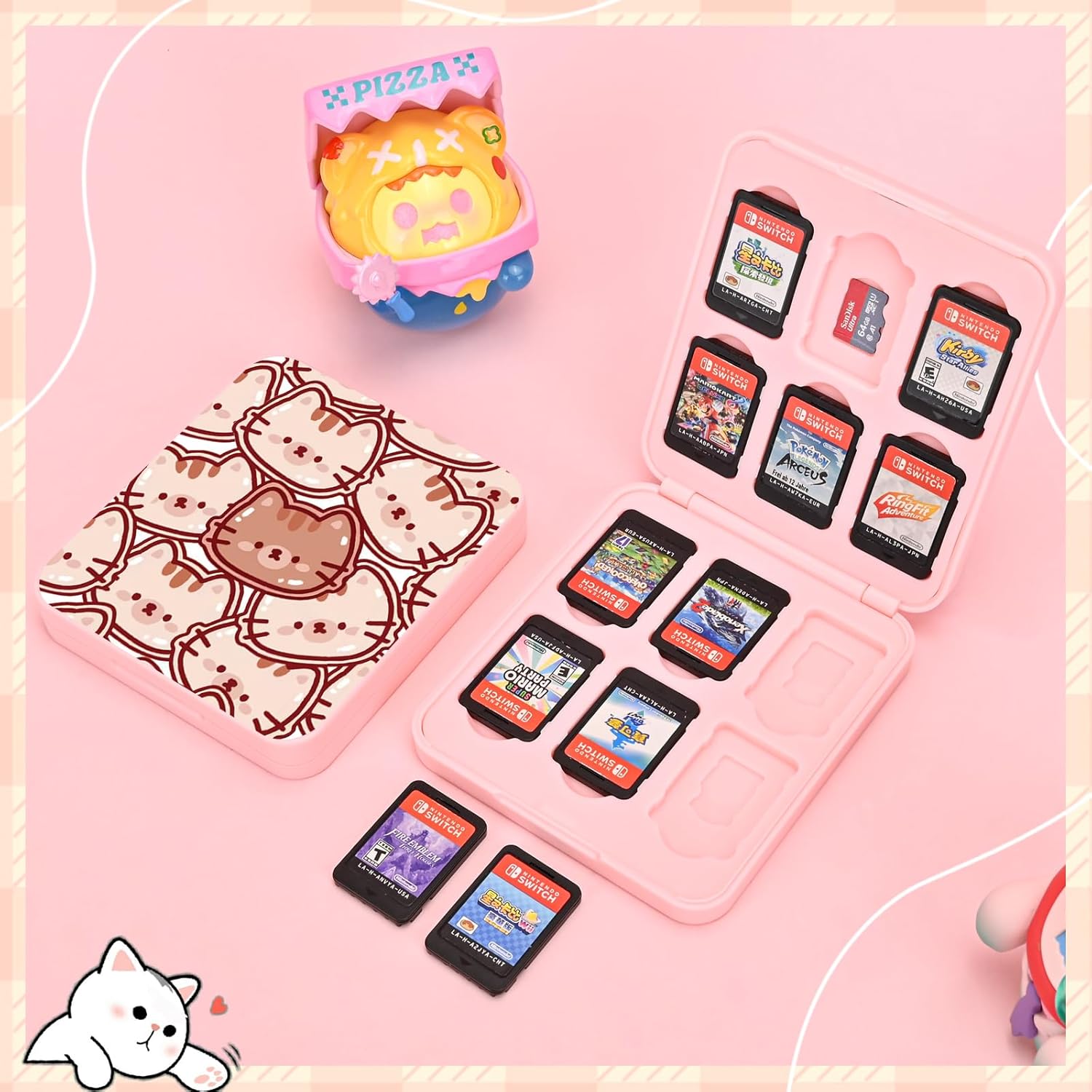 DLseego Game Card Case holder for Switch Lite/Switch/Switch OLED, Switch Game Cartridge Memory Card Portable Storage Box with 12 Game Card Slots and 12 Micro SD Card Slots-Brown Cat - Image 4
