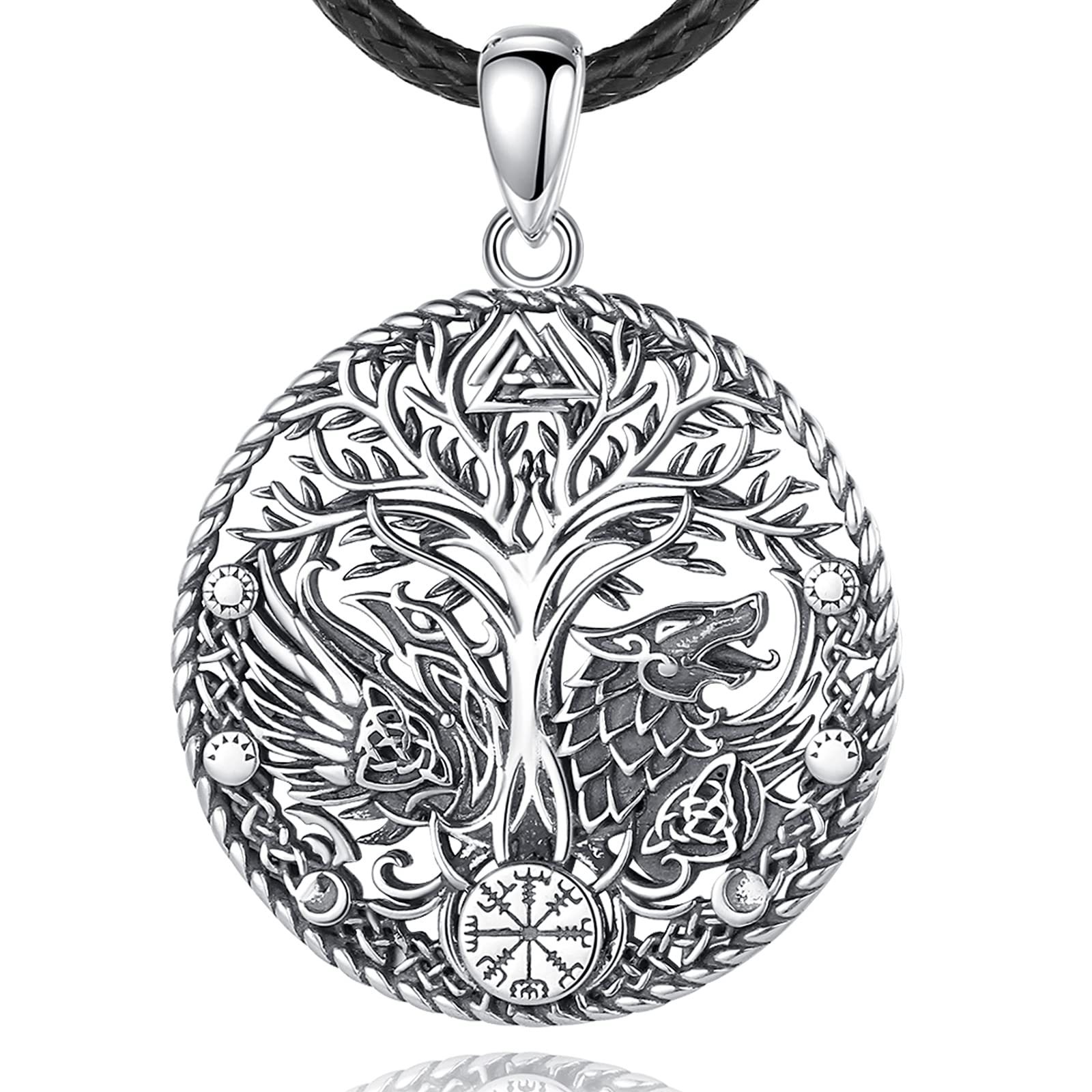 AEONSLOVE Collar Vikingo Plata de Ley 925 para Hombre Mujer, Colgante Árbol de la Vida Yggdrasil | Martillo de Thor | Runas Vikingas | Lobo Vikingo | Dragón, Joyas Nórdico