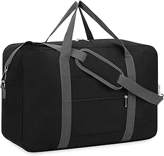 For Spirit Airlines Personal Item Bag 18x14x8 Foldable Travel Duffel Bag Tote Duffle Carry on Luggage for Women and Men 30L(Black (With Shoulder Strap))
