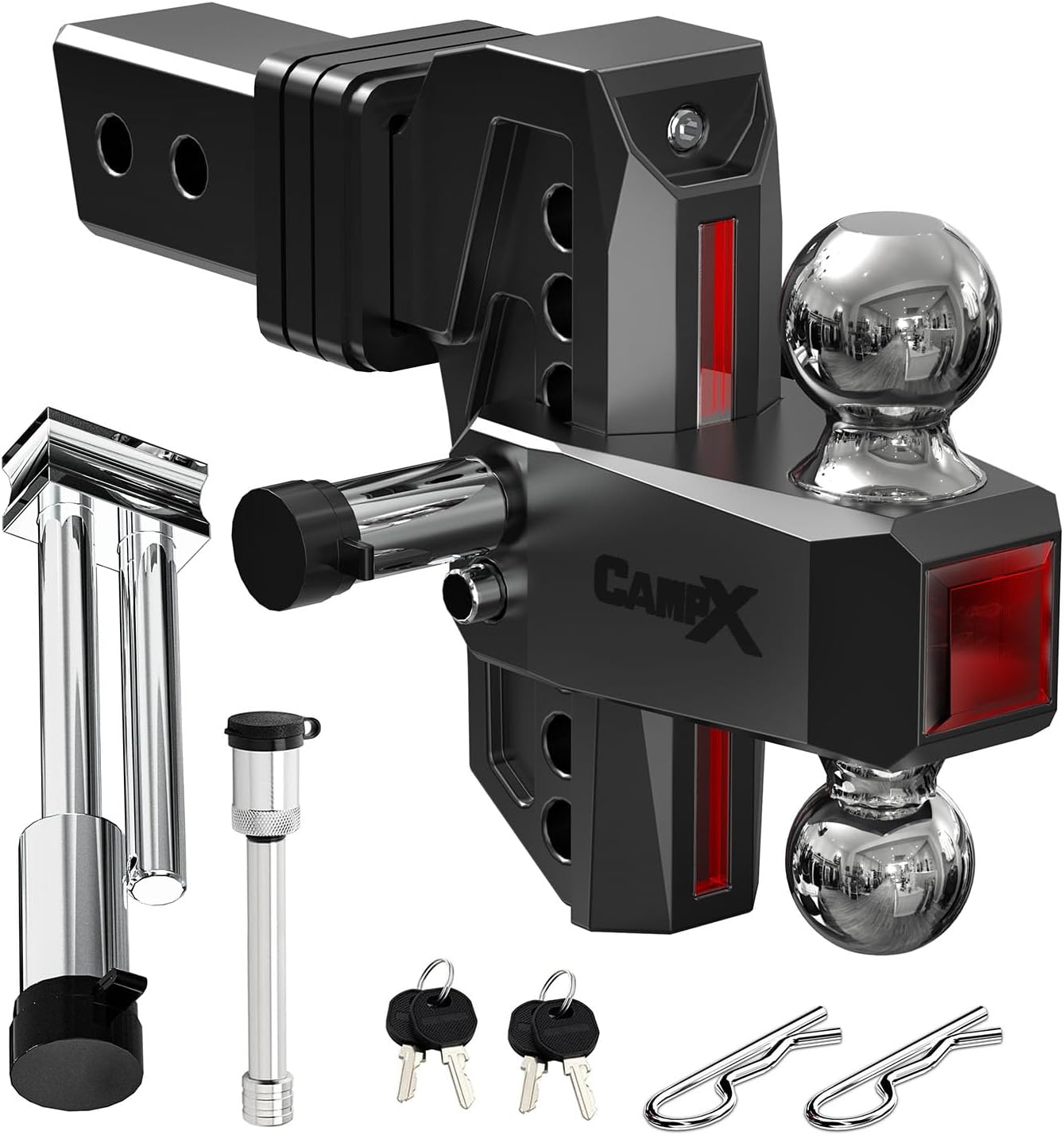 Adjustable Trailer Hitch Fits 2 inch Receiver, Aluminum Tow Hitches with 6-Inch Drop/Rise 14,500 LBS GTW for Heavy Duty Towing Ball Mounts for RV,SUV, ATV and Truck etc