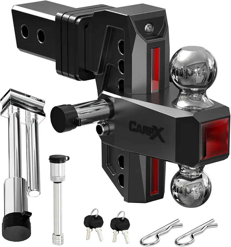 Engate de reboque ajustável para receptor de 5 cm, engates de reboque de alumínio com queda de 15 cm GTW de 5,7 kg para suporte de esfera de reboque resistente para trailer, SUV, ATV e caminhão