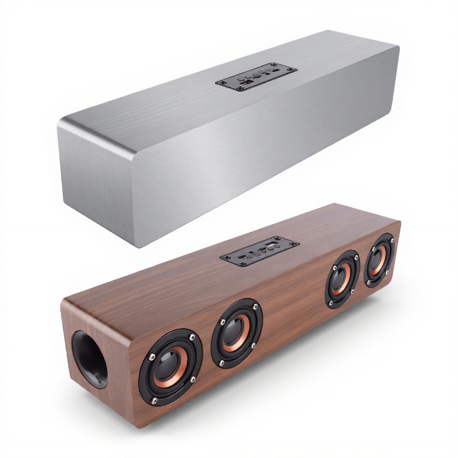 PUSOKEI LED Clock Display Bluetooth Speaker, Long LED Digital Time Display Wooden Strip Bluetooth Bass Speaker Support FM Function/3.5mm Audio Input/TF Card/Alarm Setting-image-6