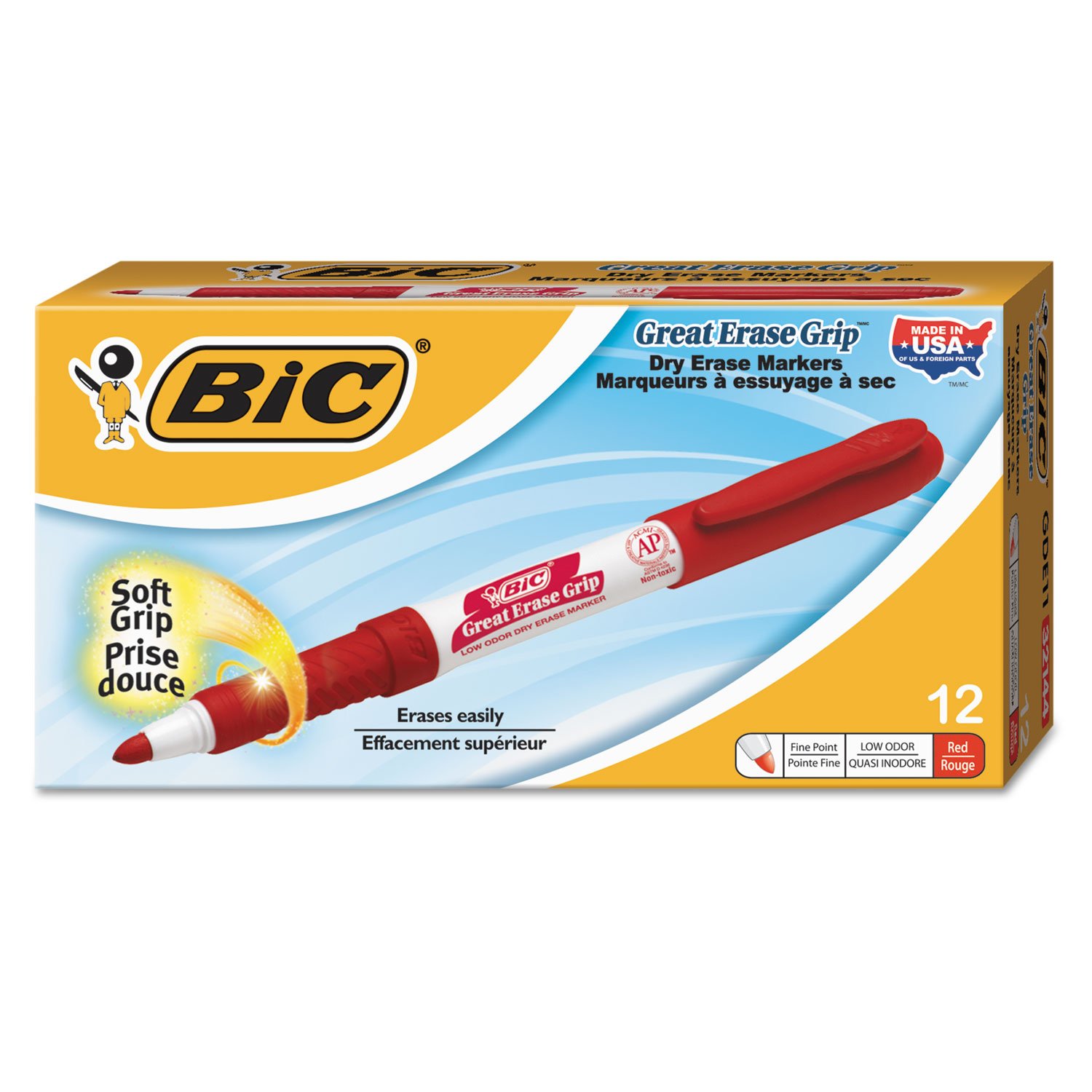 BIC GDE11RD - BIC Great Erase Grip Markery suchościeralne