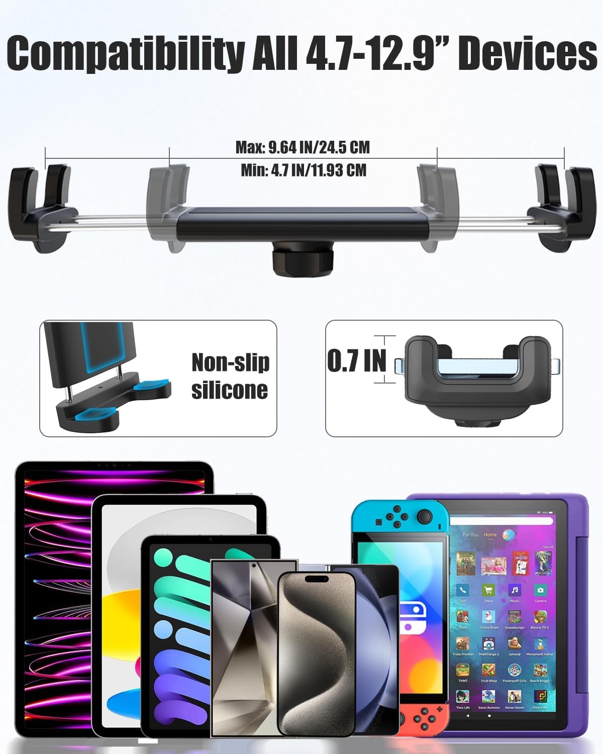 Multi-Fonction Métal Support Tablette Moto Vélo [Design Contemporain], Rotation libre 360° universelle Porte tablette guidon, pour iPad, Sumsung Tab, Sony Autre 4.7-12.9" Telephone et Tablette