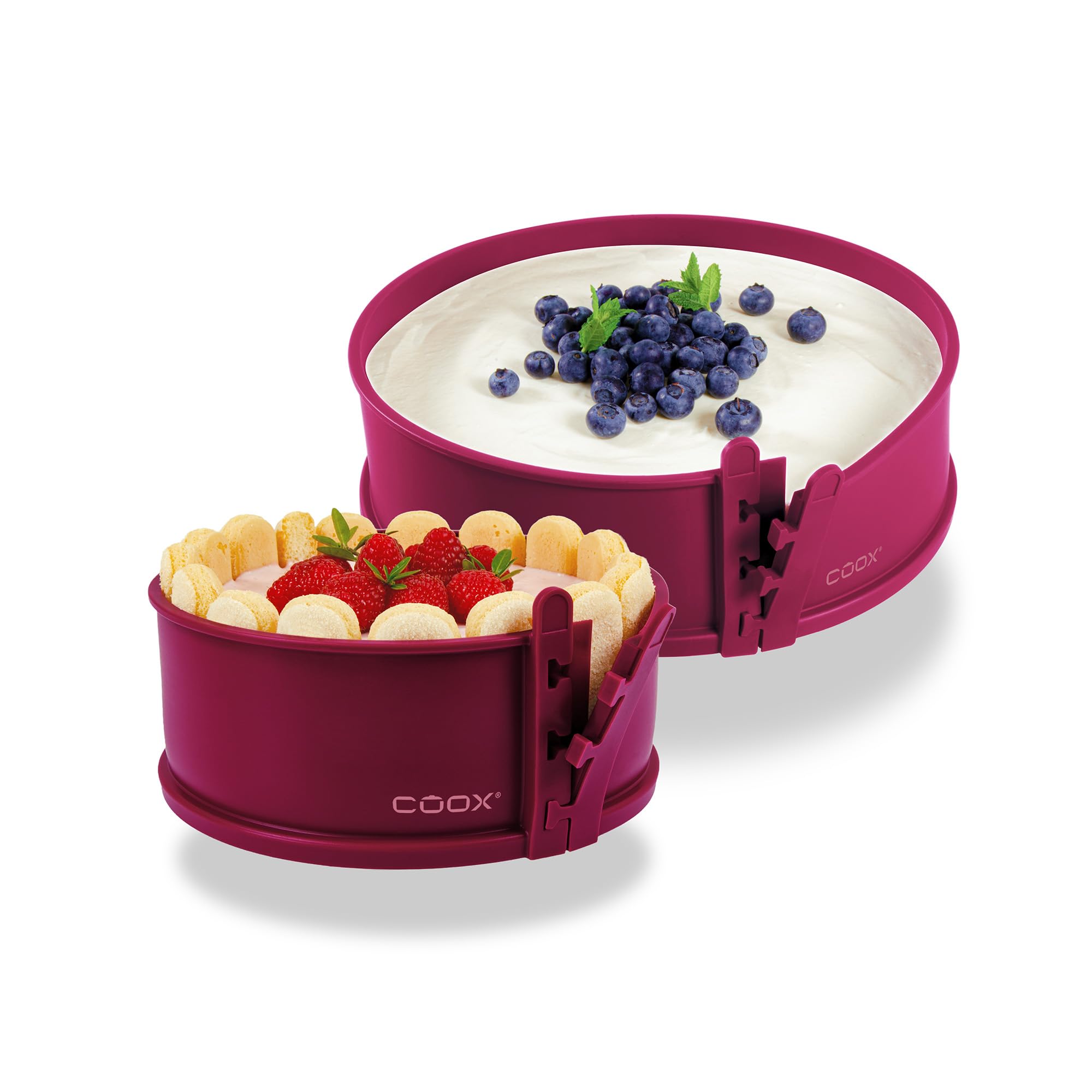 coox Springform Set: 26 cm & 18 cm mit Glasboden - Backen & Servieren in Einem I Lösbarer Antihaft-Silikonring I Kein UmsetzenI Auslaufsicher I Spülmaschinenfest Dunkelrot