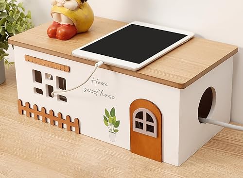 Miniatura 7 de Caja de Gestión de Cables, Organizador de Cable de Extensión de Madera, Caja de Regleta Eléctrica Hecha a Mano para TV Computadora Cable Sistema Hub