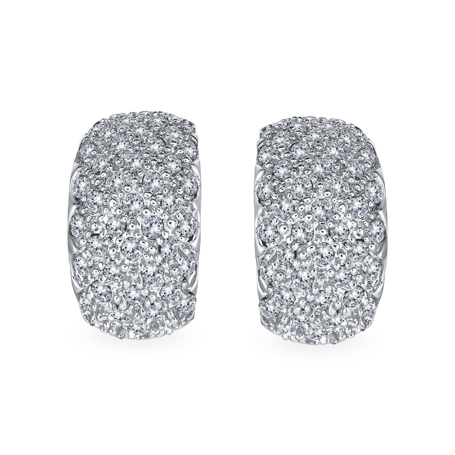 Moda Matrimonio 3 File Pave Cristallo Dome Endless Huggie Hoop Clip On Orecchini Per Donne Non Forced Ears Placcato Oro Giallo Argento