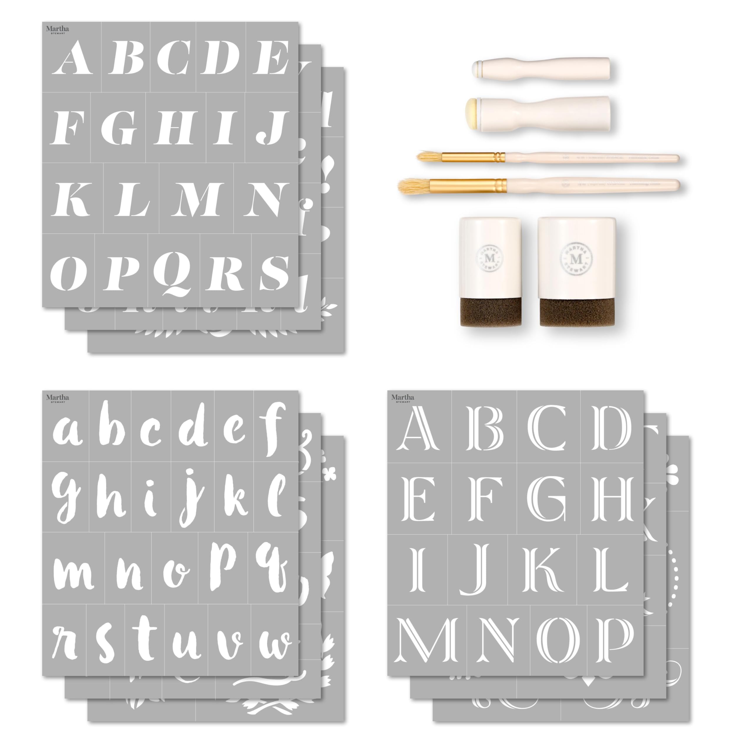 Kit de pochoirs Plaid Martha Stewart 15 pièces typo moderne