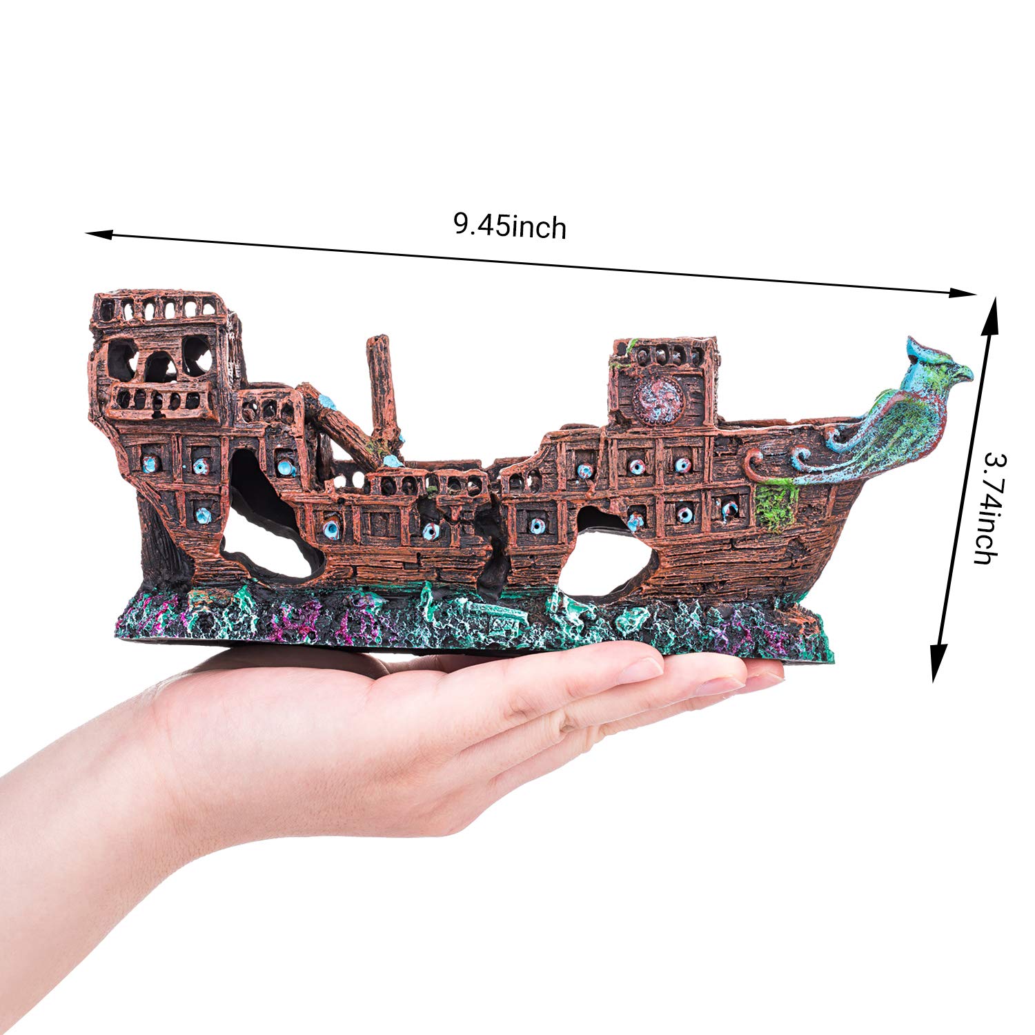 Aquarium Decorations, Aquarium Pirate Ship Decorations Fish Tank Ornaments Resin Material Shipwreck Decorations, Eco-Friendly for Freshwater Saltwater Aquarium Fish Tank Decor Sunken Ship