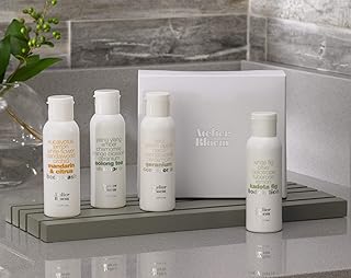 Atelier Bloem Travel Gift Set with Mandarin & Citrus Body Wash, Kadota Fig Body Lotion, Oolong Tea Shampoo, and Geranium Conditioner - Includes Gift Box - 1.7 oz. Bottles