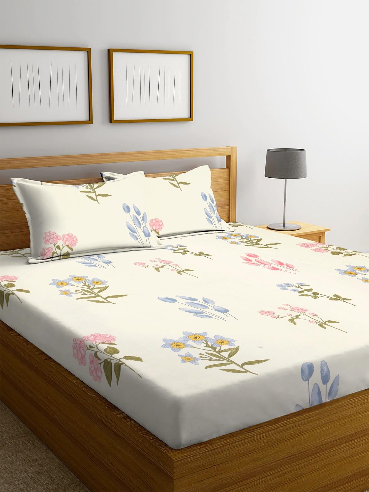 NHD HOME Premium Cotton Flat Double Bedsheets with 2 King Size Pillow Covers | Double Bed Breathable | Wrinklefree | Ultrasoft 220 TC Supersoft | 90x90 Inches, Floral, Lemon Green Blue & Pink (B0C6LJR2LH) Amazon Price History, Amazon Price Tracker